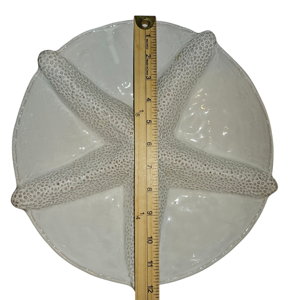Mud Pie Starfish Collection Divided Dish White Glaze 5 Sections Vegetable Tray - Picture 3 of 4